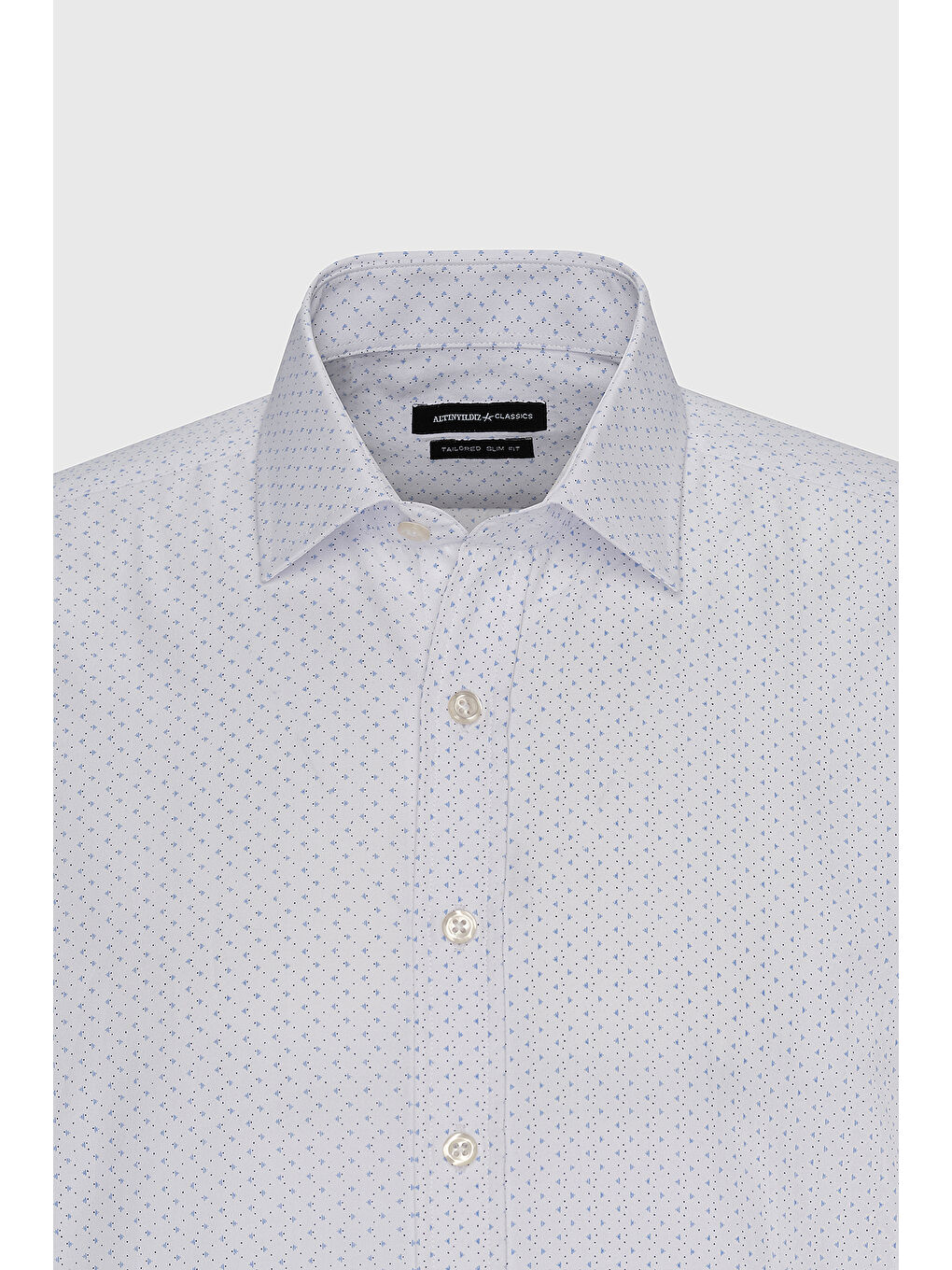 Erkek Beyaz-Mavi Slim Fit Dar Kesim Klasik Yaka Pamuklu Armürlü Gömlek-8
