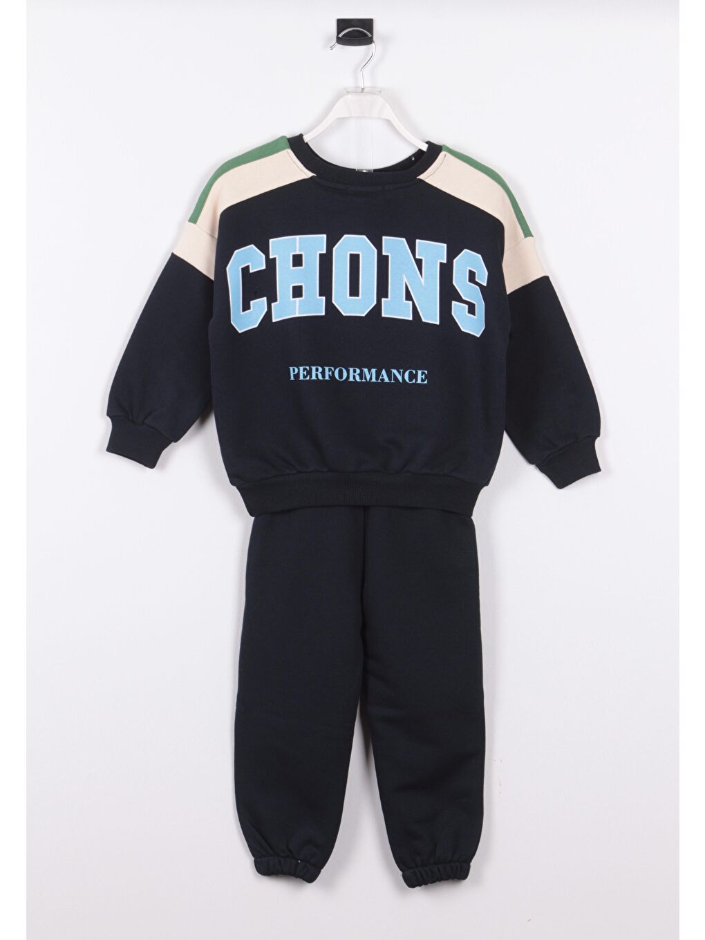 Lacivert Unisex Çocuk Kışlık Chons Sloganlı Pamuklu Sweatshirt Eşofman Alt-Üst Takım-2