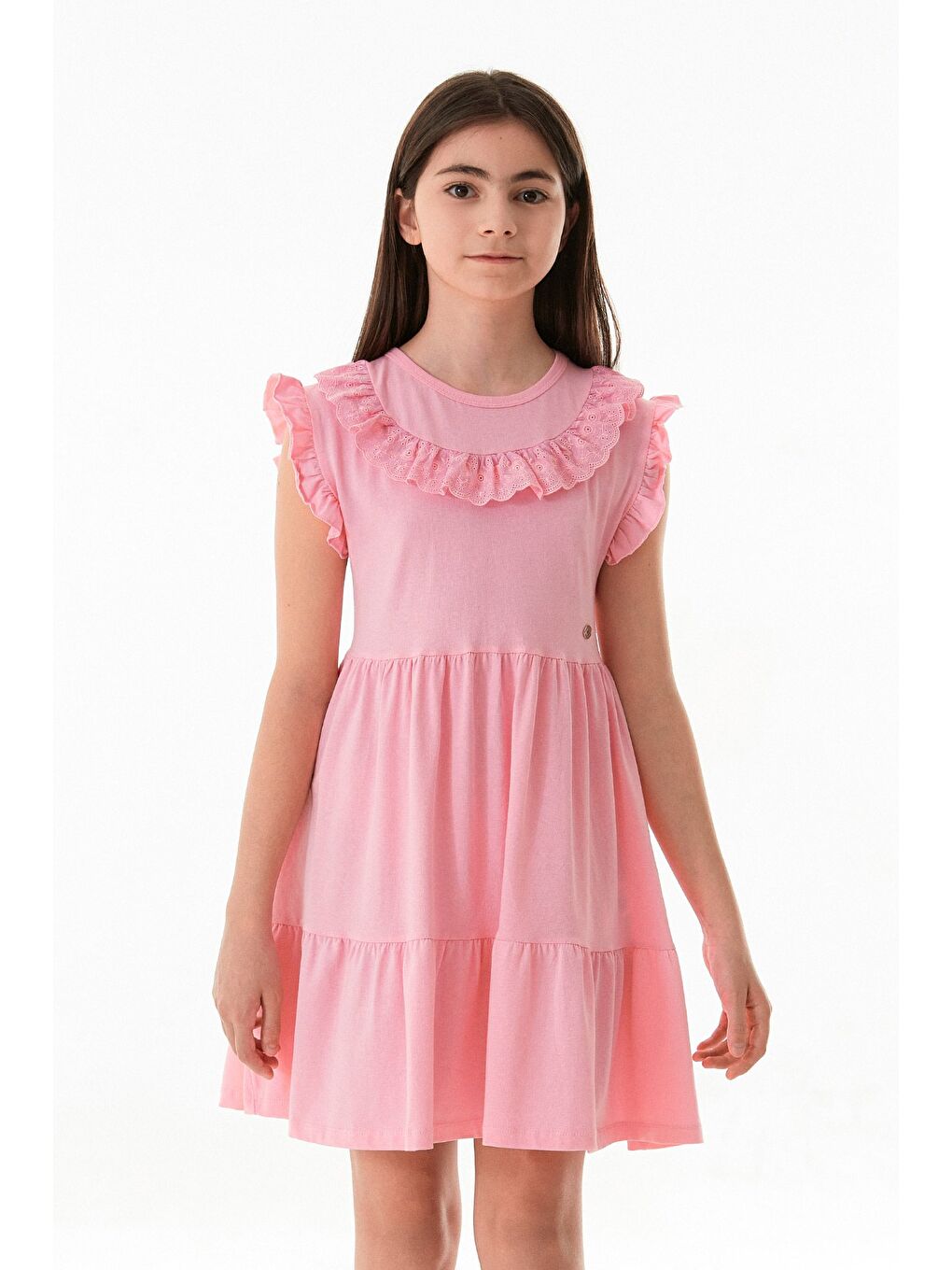 Pembe Yakası Güpürlü Kız Çocuk Elbise-4