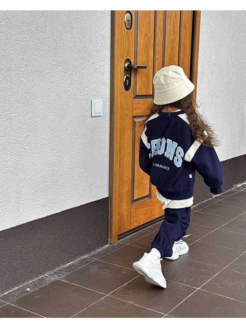 Lacivert Unisex Çocuk Kışlık Chons Sloganlı Pamuklu Sweatshirt Eşofman Alt-Üst Takım-3