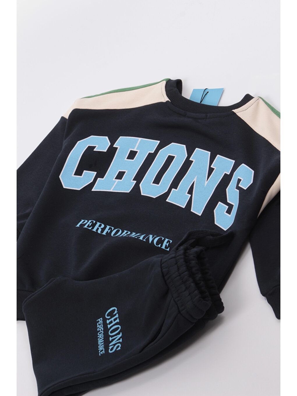 Lacivert Unisex Çocuk Kışlık Chons Sloganlı Pamuklu Sweatshirt Eşofman Alt-Üst Takım-4