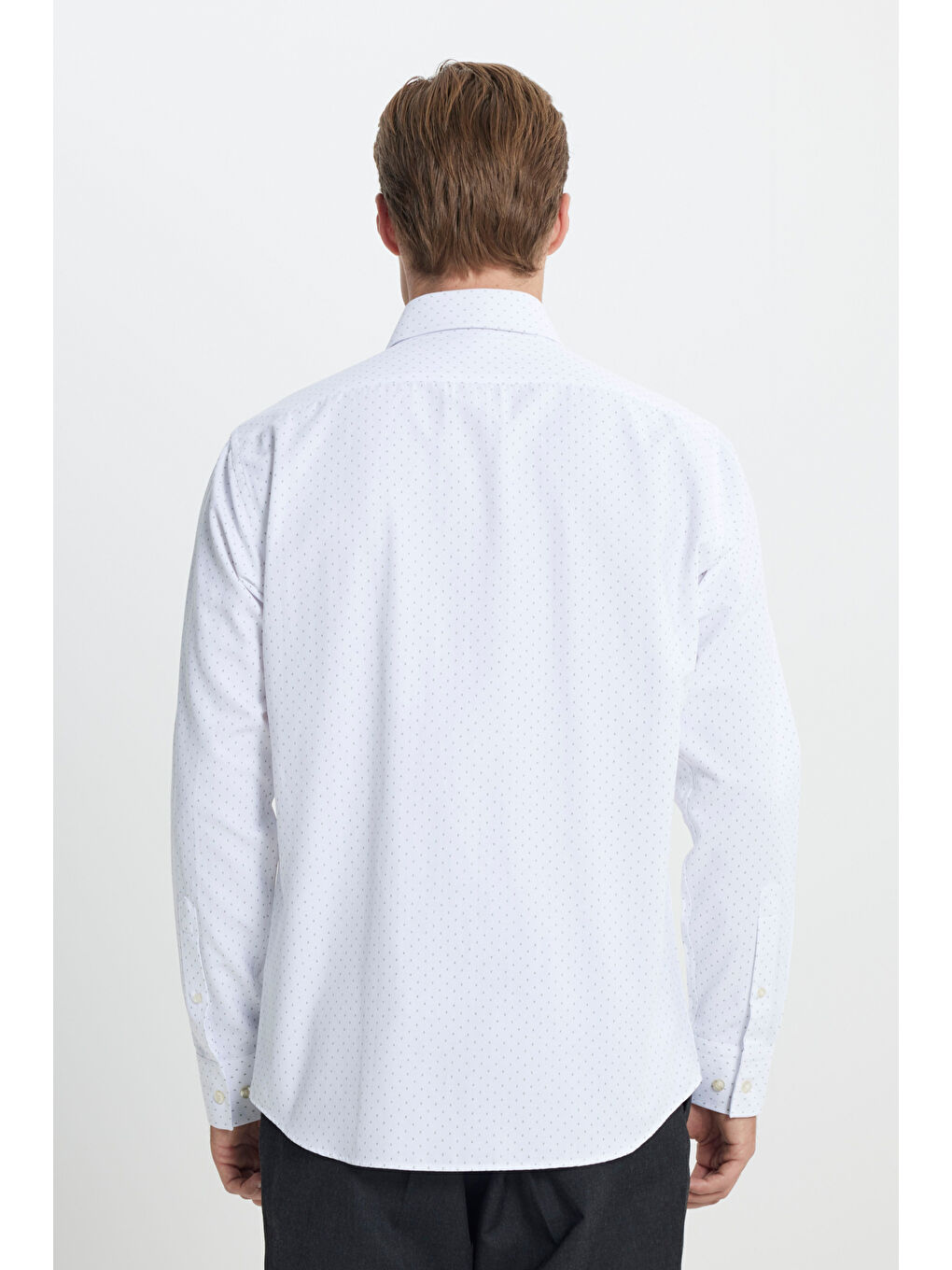 Erkek Beyaz-Haki Pamuklu Slim Fit Dar Kesim Klasik Yaka Armürlü Gömlek-4