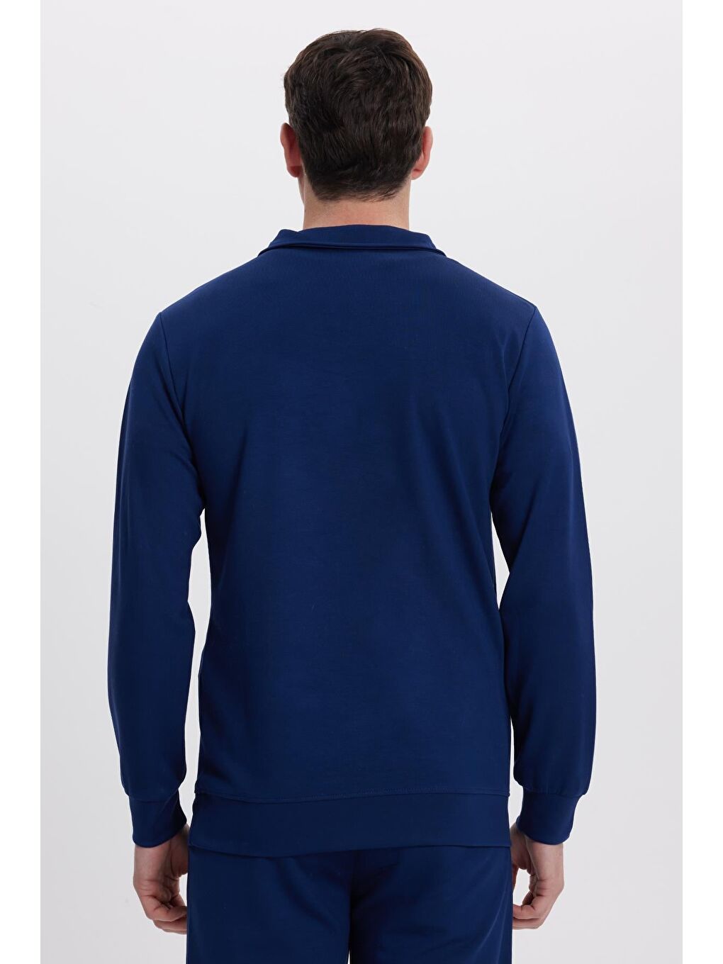 Erkek Relax Fit Rahat Kesim Polo V Yaka Açık Lacivert Sweatshirt-6