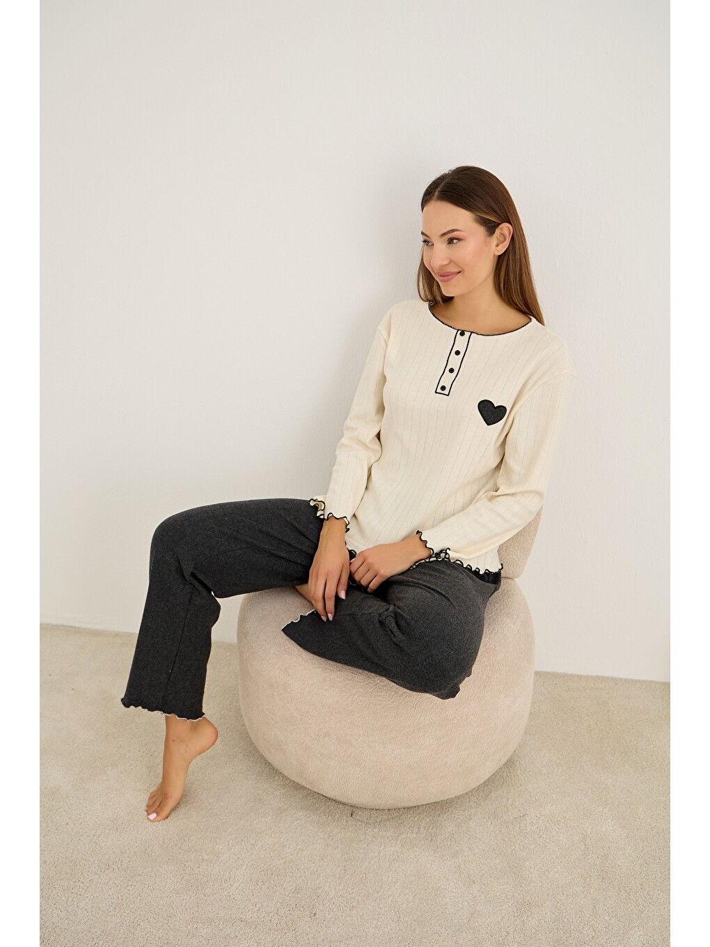 Antrasit Örme İnterlok Pijama Takım25226009-1