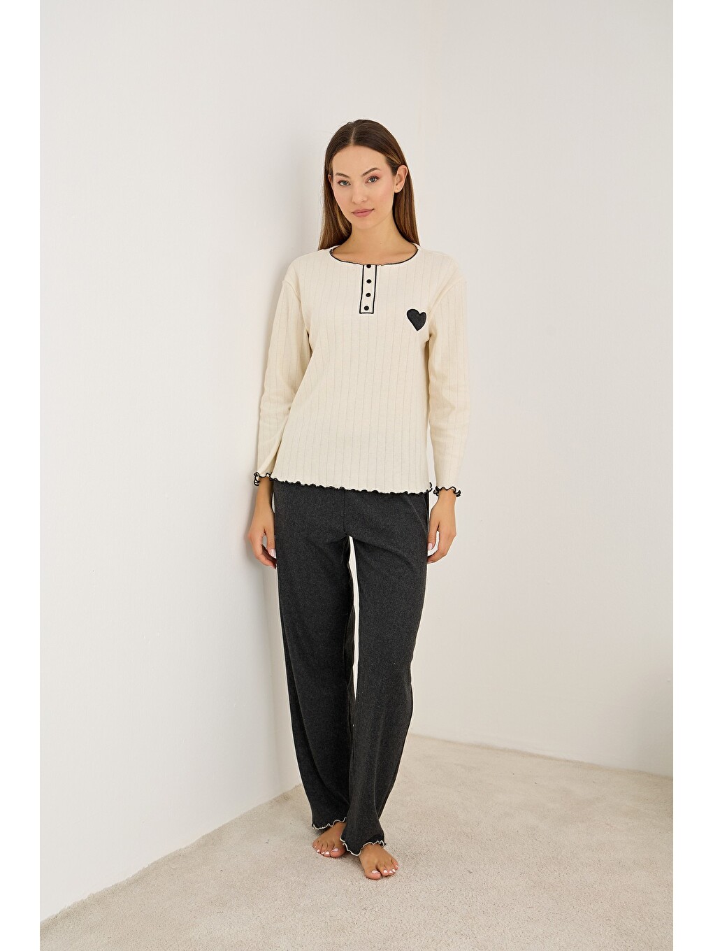 Antrasit Örme İnterlok Pijama Takım25226009-2