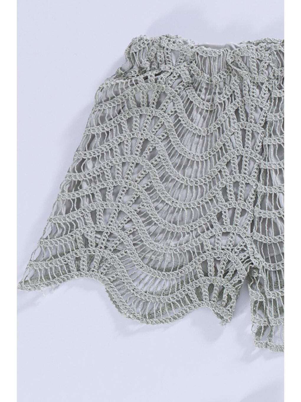 Bej 2'li Yeşil ve Taş Rengi Astarlı Dantel Şort-1