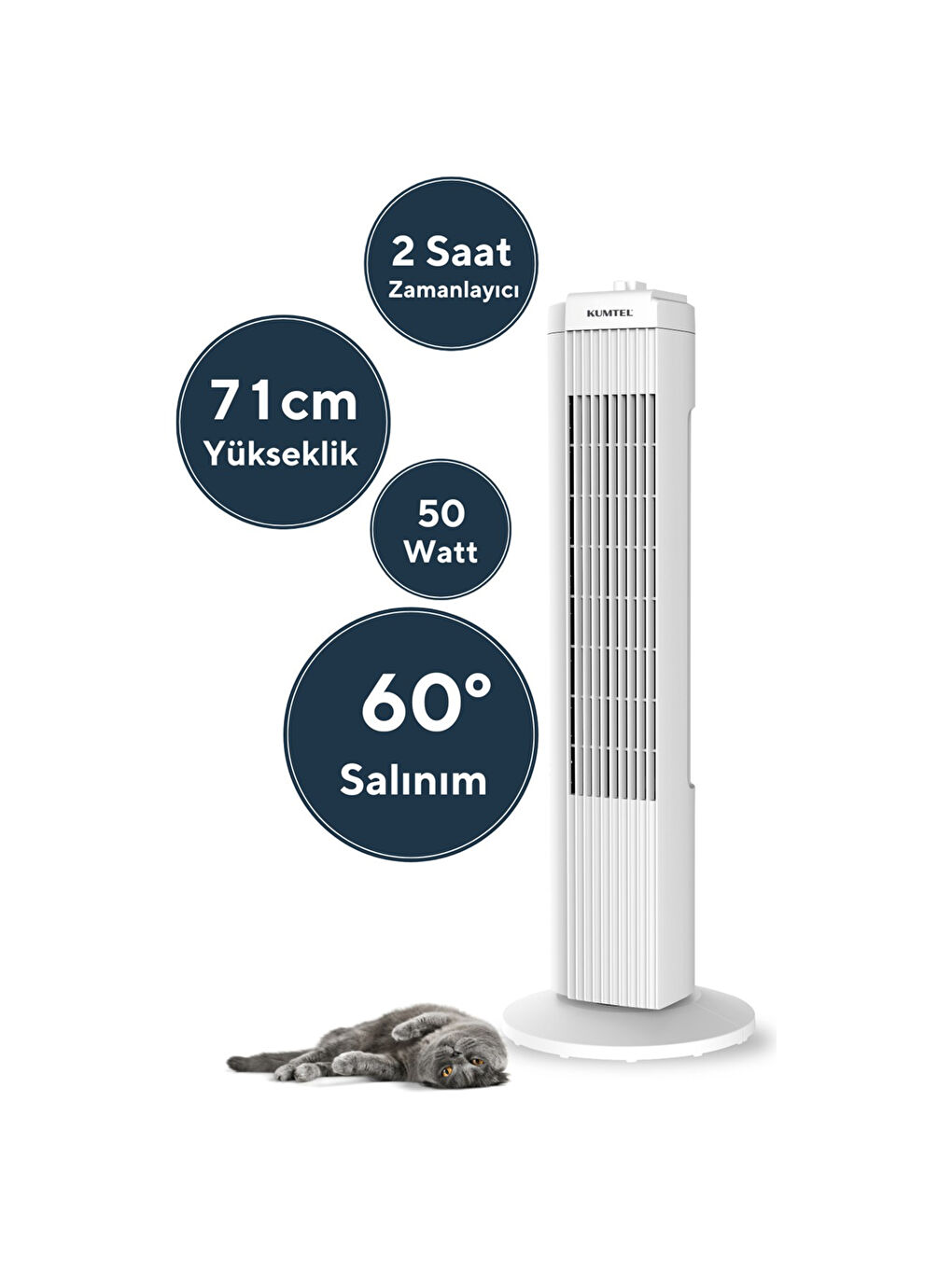 KTF-258 Kule Tipi Vantilatör - Beyaz - 50 Watt-1