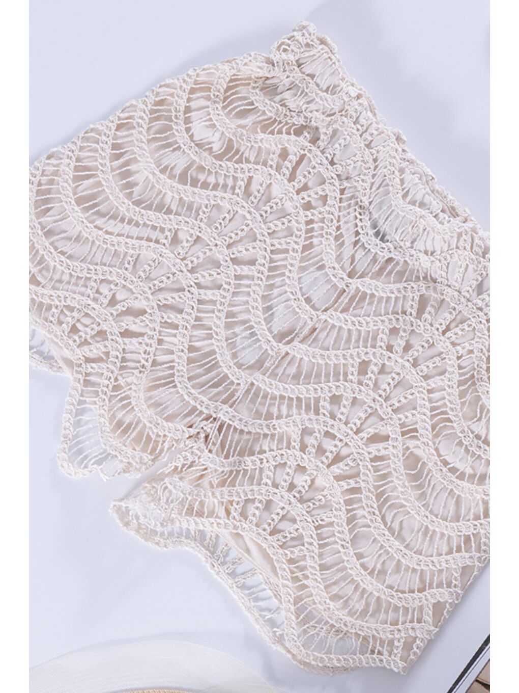 Bej 2'li Yeşil ve Taş Rengi Astarlı Dantel Şort-2