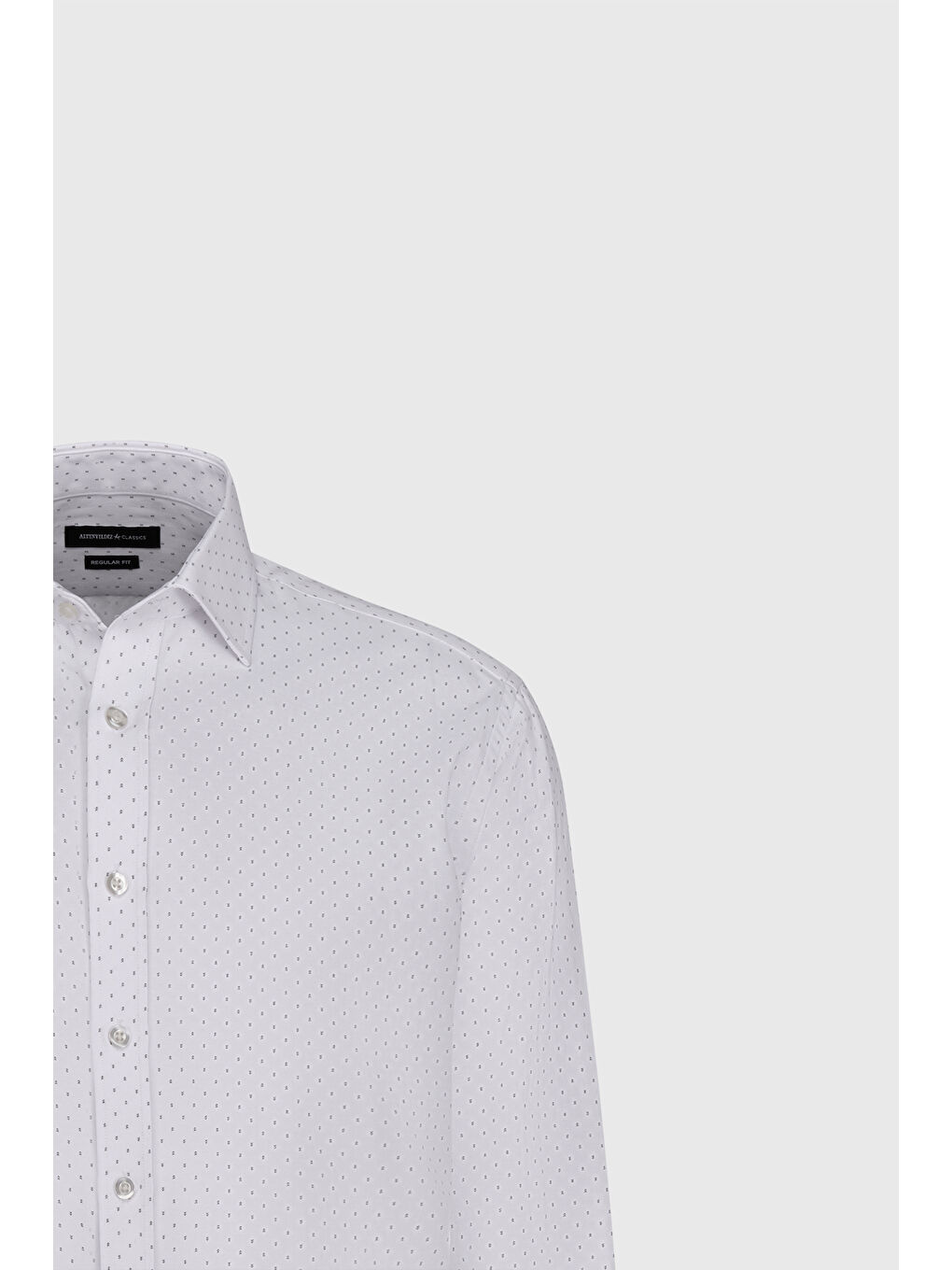 Erkek Beyaz-Haki Pamuklu Slim Fit Dar Kesim Klasik Yaka Armürlü Gömlek-6