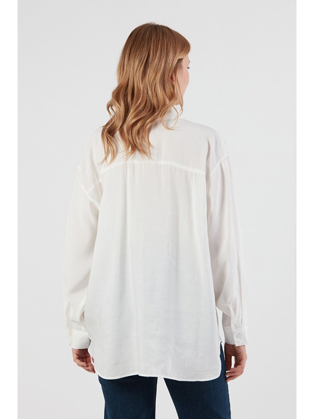 Ekru Ayıcık Nakışlı Uzun Kollu Oversize Modal Gömlek-3