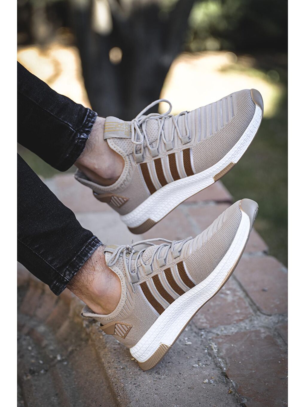 Bej Ald Şerit Detaylı Kalın Taban Erkek Sneaker-2
