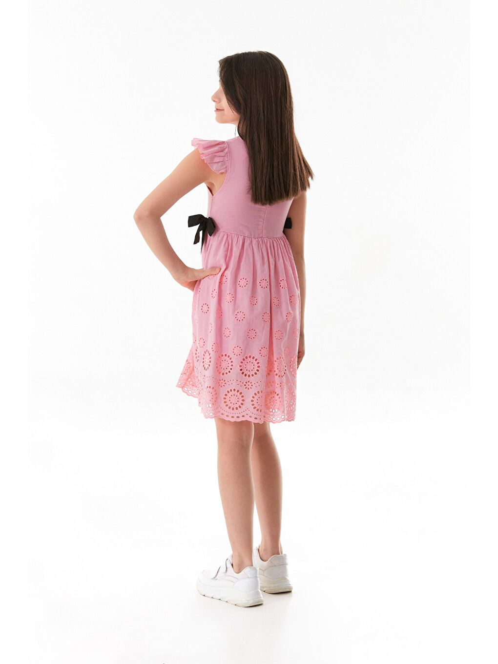 Pembe Yanları Fiyonk Detaylı Kız Çocuk Elbise-2
