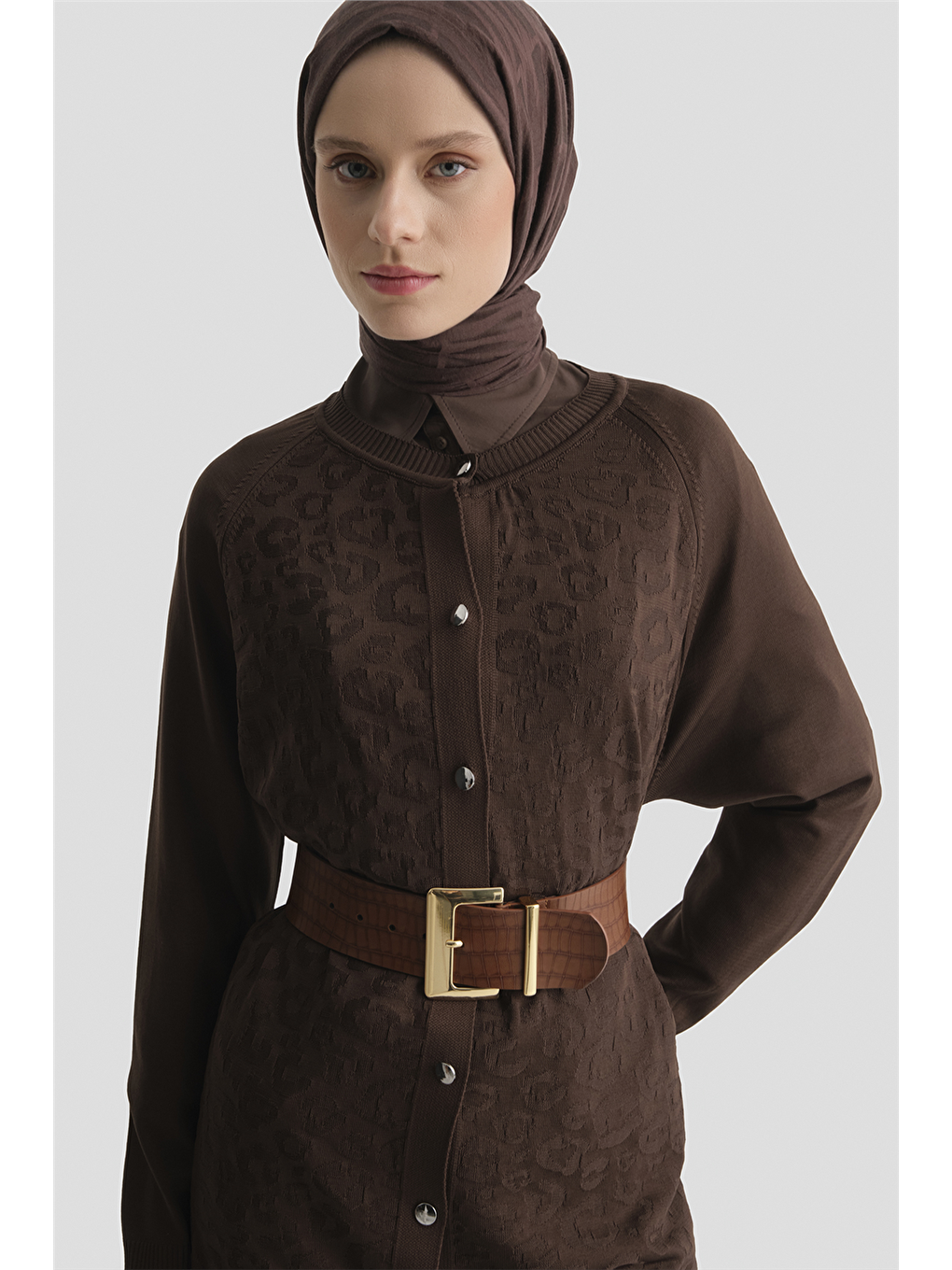 Kahverengi Jakarlı Triko Hırka 25Kd2306 Kahve