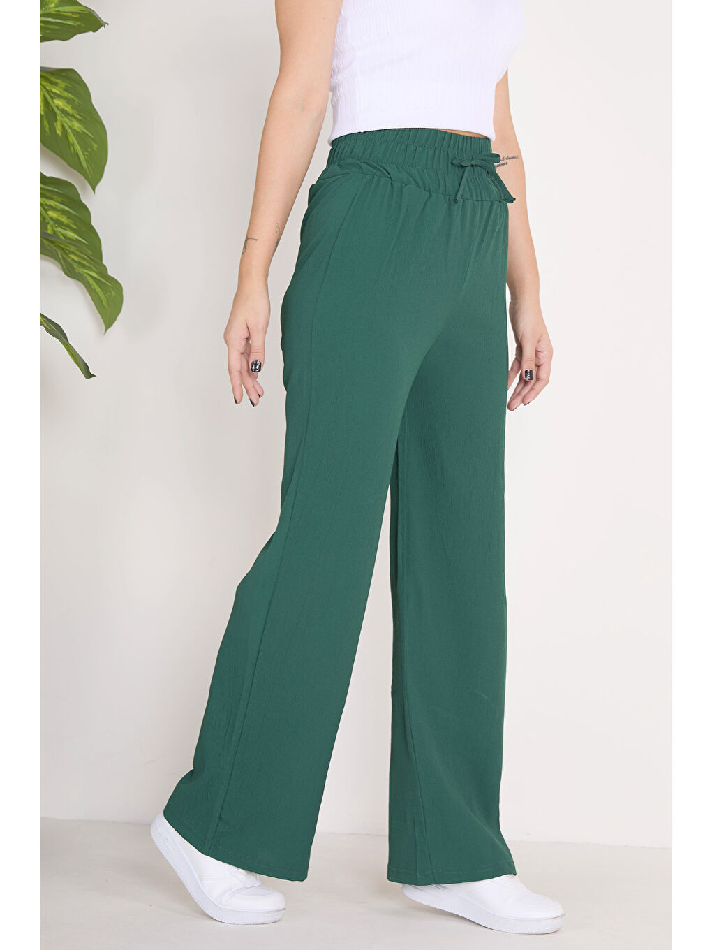 Yeşil Beli Lastikli Pantolon Zümrüt - 27074-3