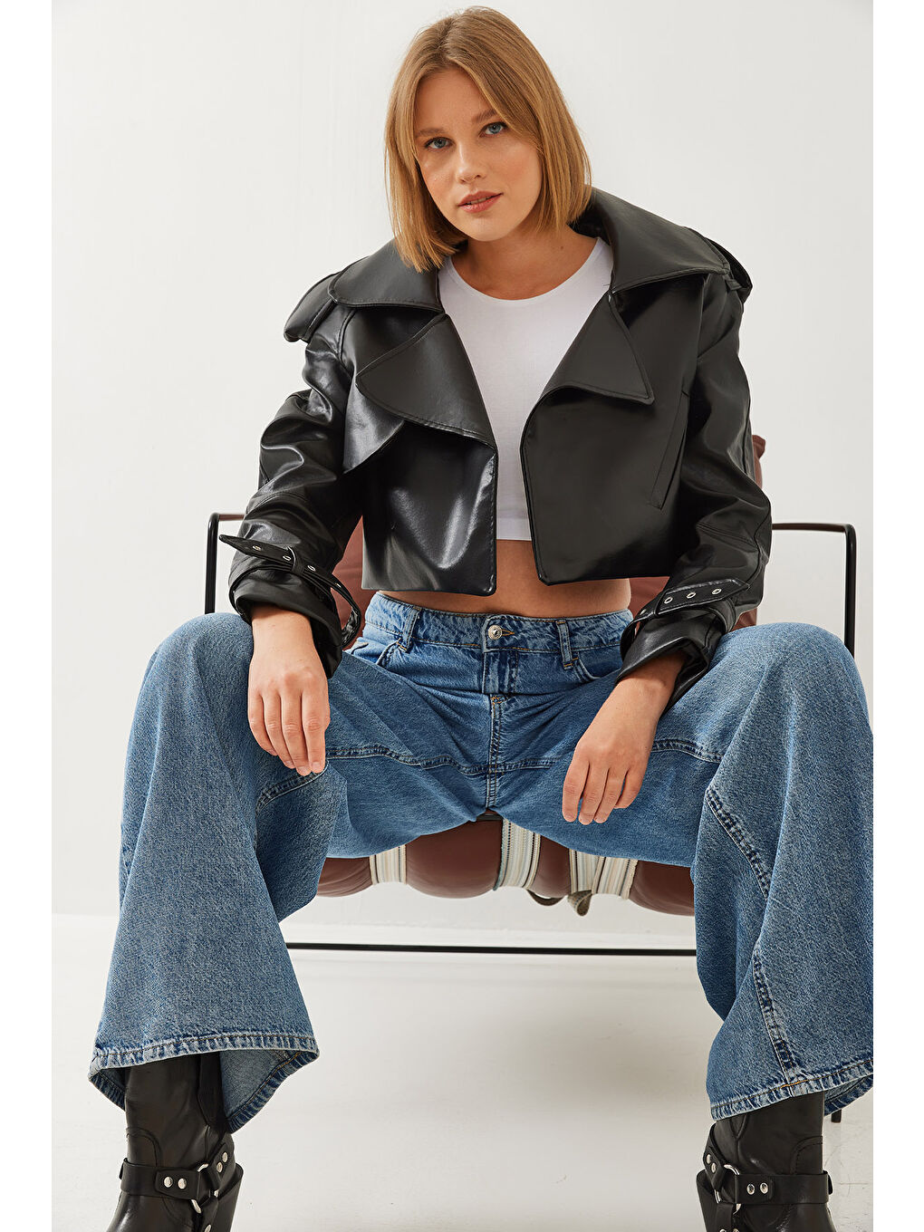 SHADE Siyah Kadın Oversize Suni Deri Ceket