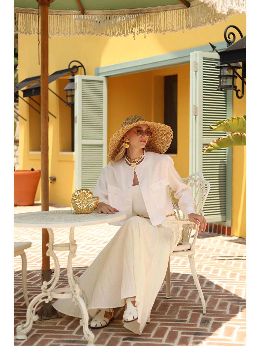 Modal Crop Ceket Beyaz-1