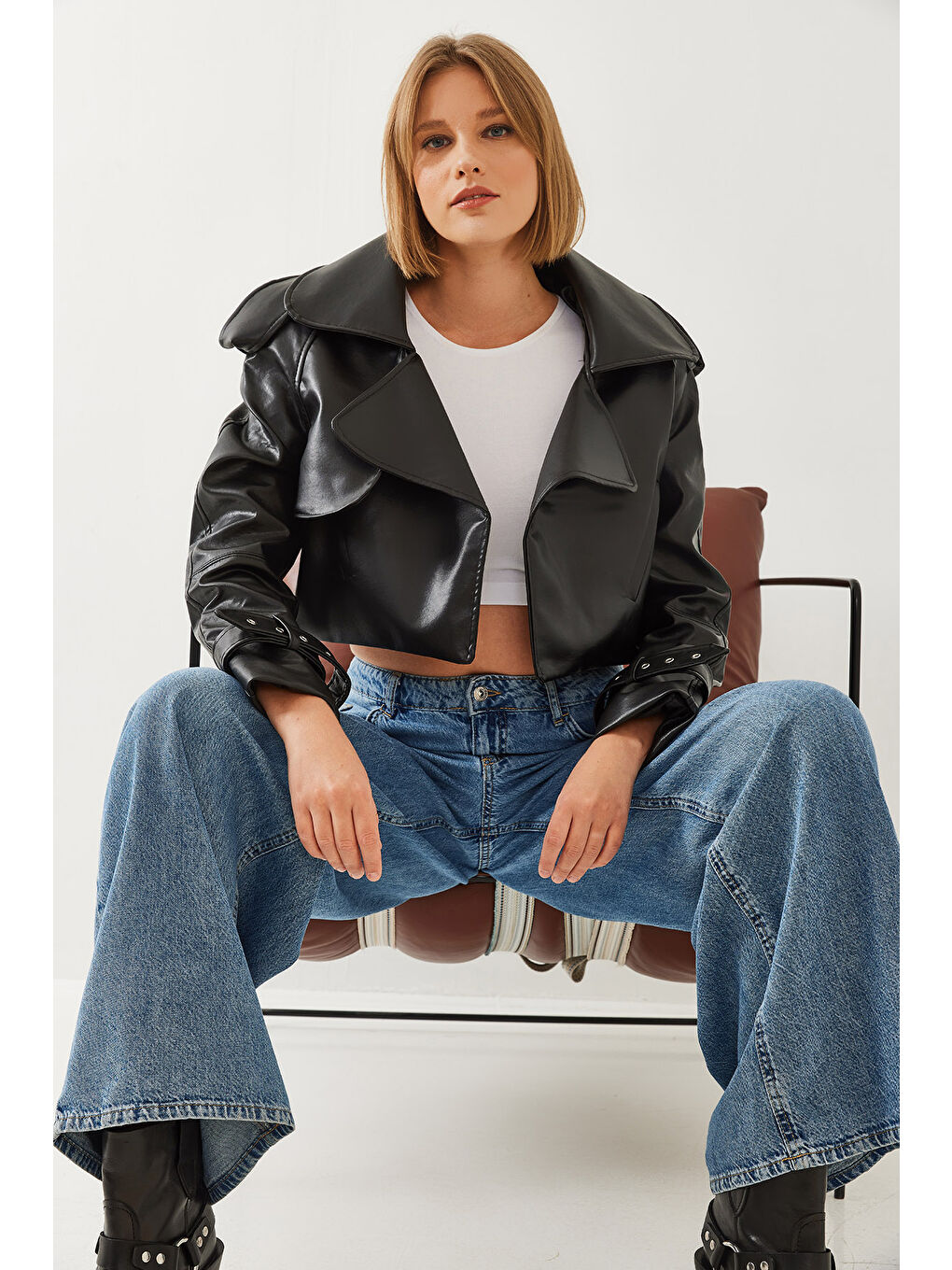 SHADE Siyah Kadın Oversize Suni Deri Ceket - 1