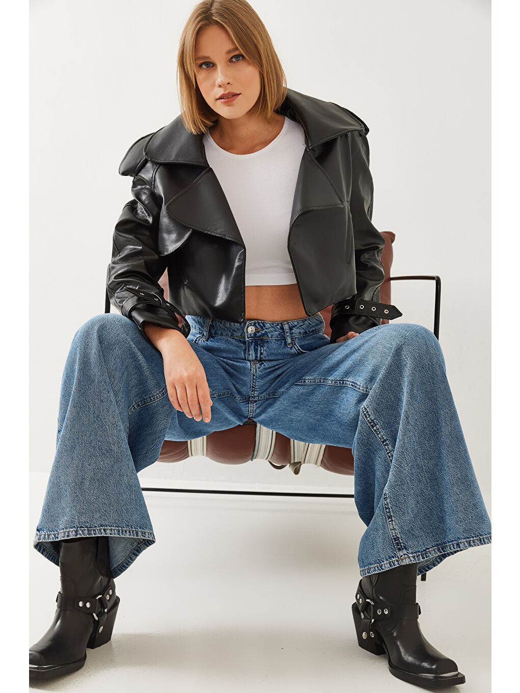 SHADE Siyah Kadın Oversize Suni Deri Ceket - 2
