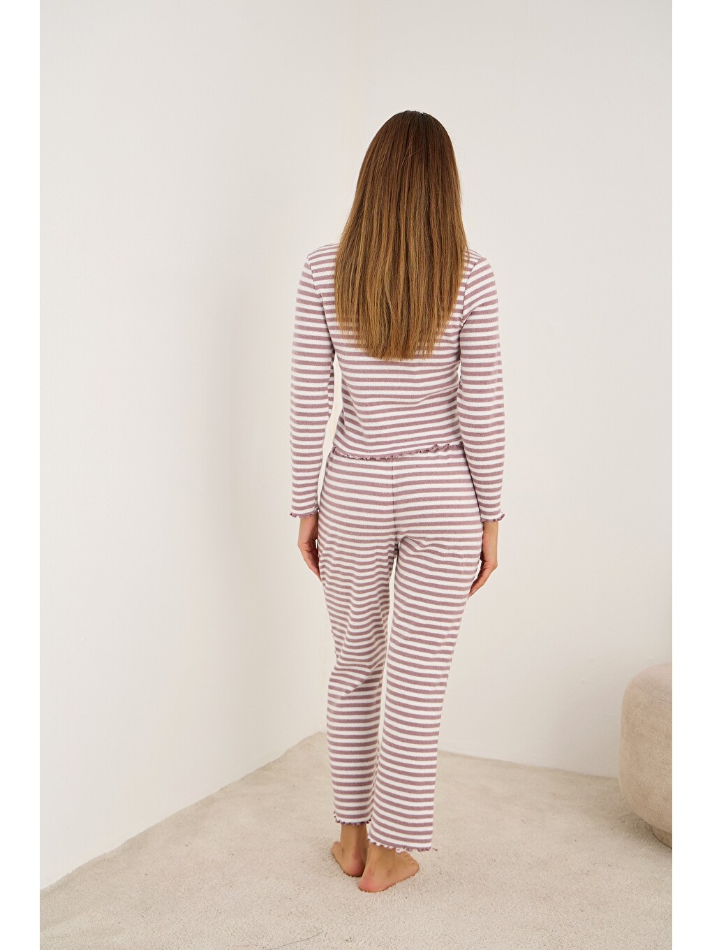 Karışık Fırçalı Soft Fitilli Kaşkorse Dantelli Pijama Takım25226011-2