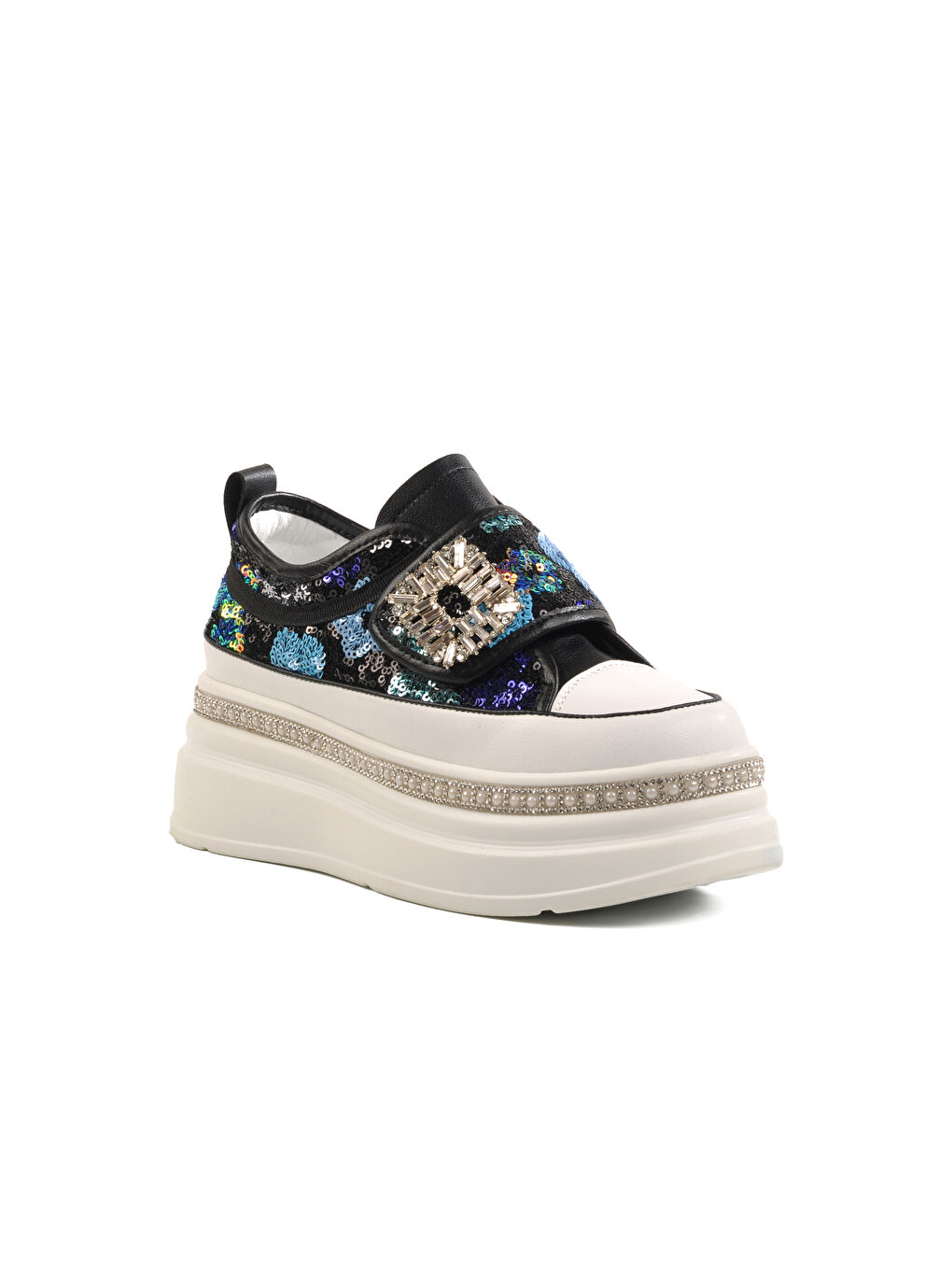 Siyah Yüksek Taban Taş İşlemeli Kadın Sneaker 25Y423-1 Z-2