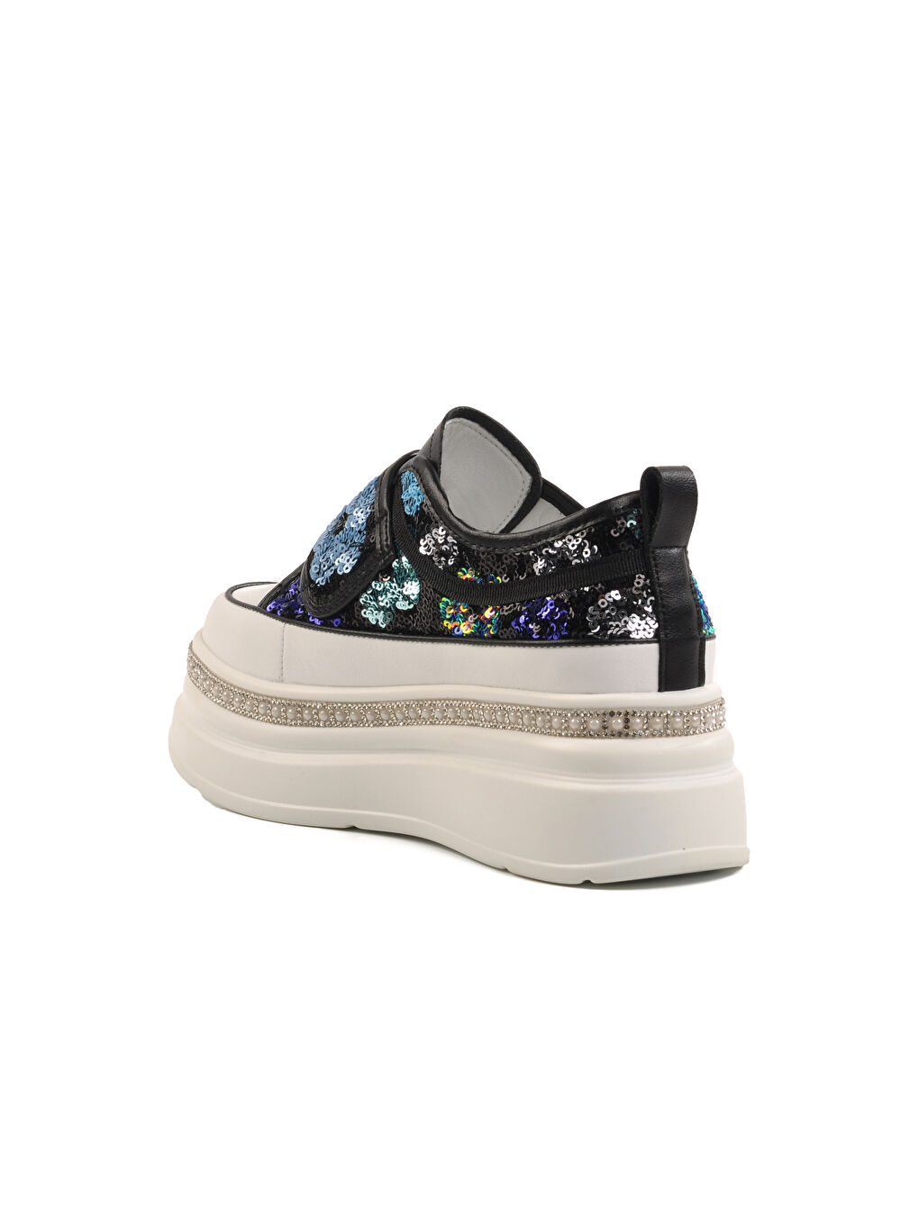 Siyah Yüksek Taban Taş İşlemeli Kadın Sneaker 25Y423-1 Z-3