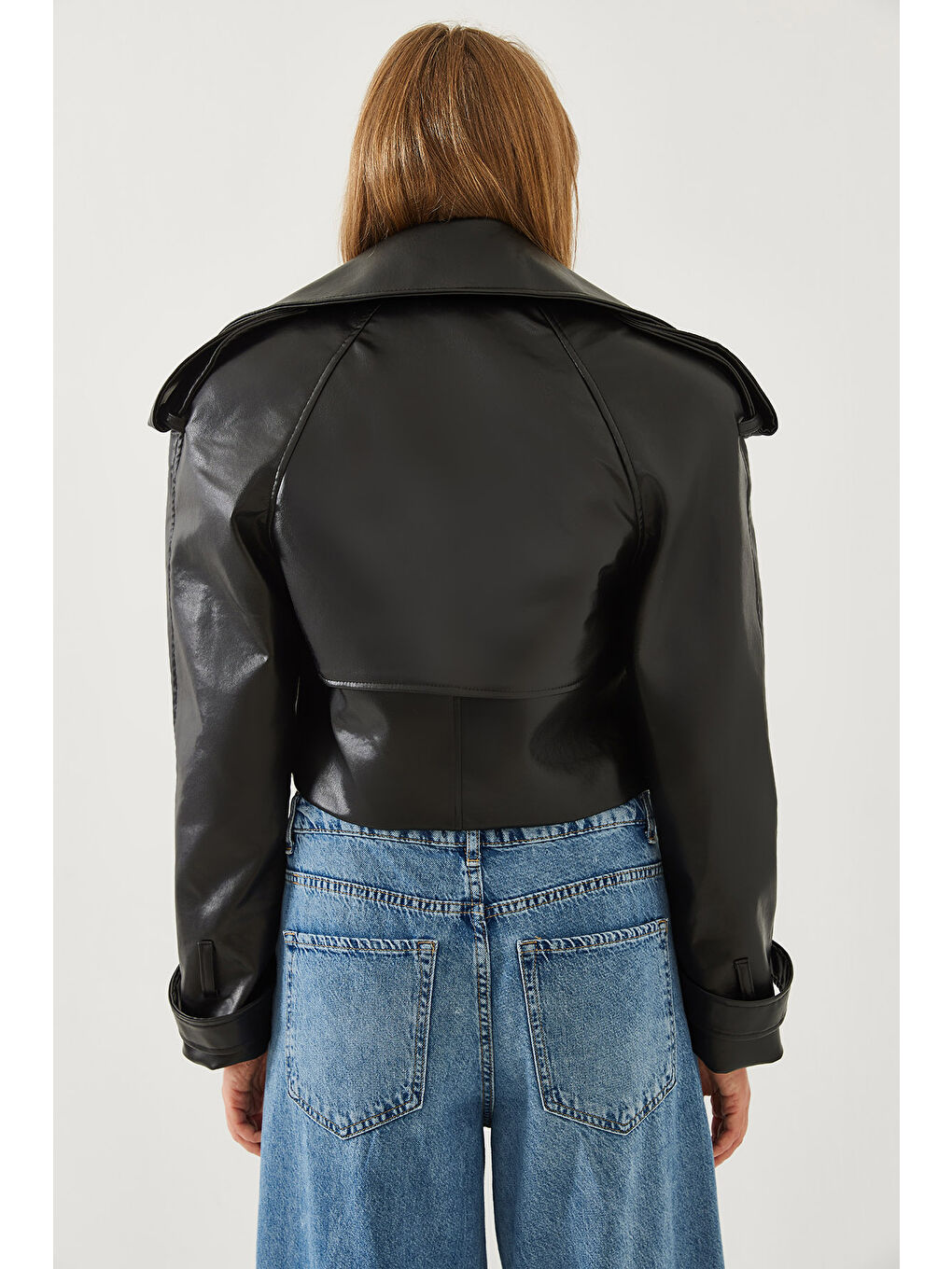 SHADE Siyah Kadın Oversize Suni Deri Ceket - 7