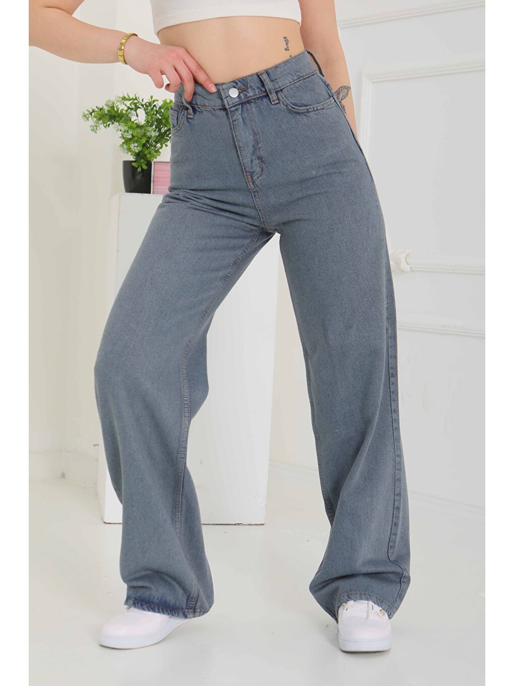 Gri Baggy Jean Pantolon Füme   26755-1