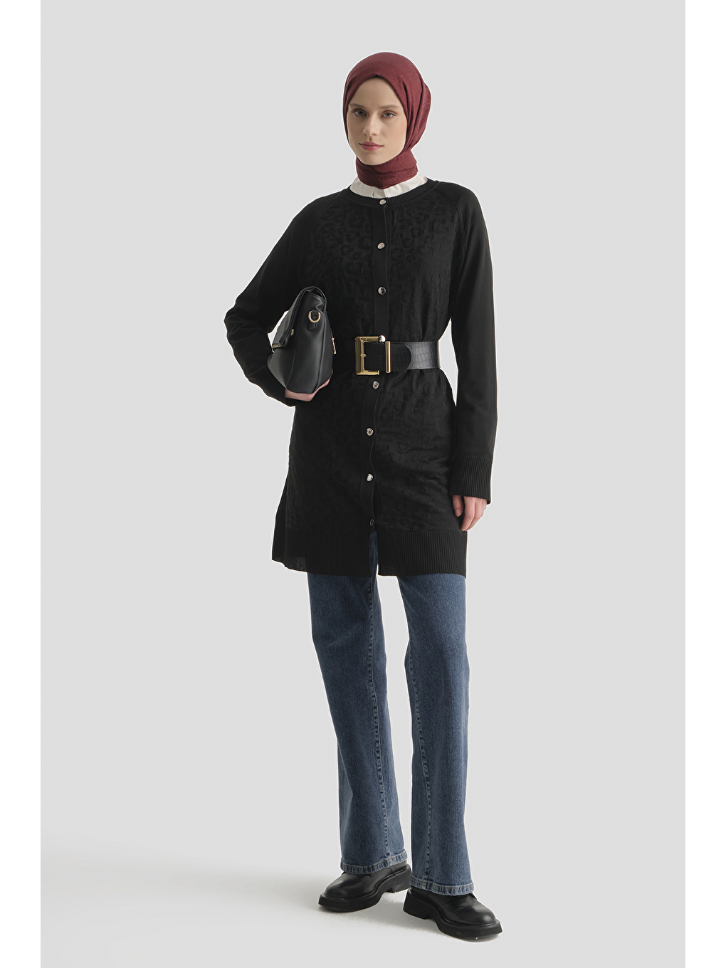 Siyah Jakarlı Triko Hırka 25Kd2306 Sİyah