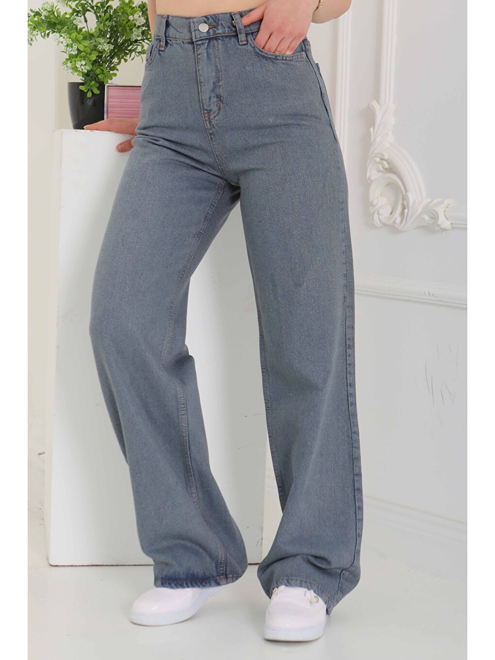 Gri Baggy Jean Pantolon Füme   26755-2