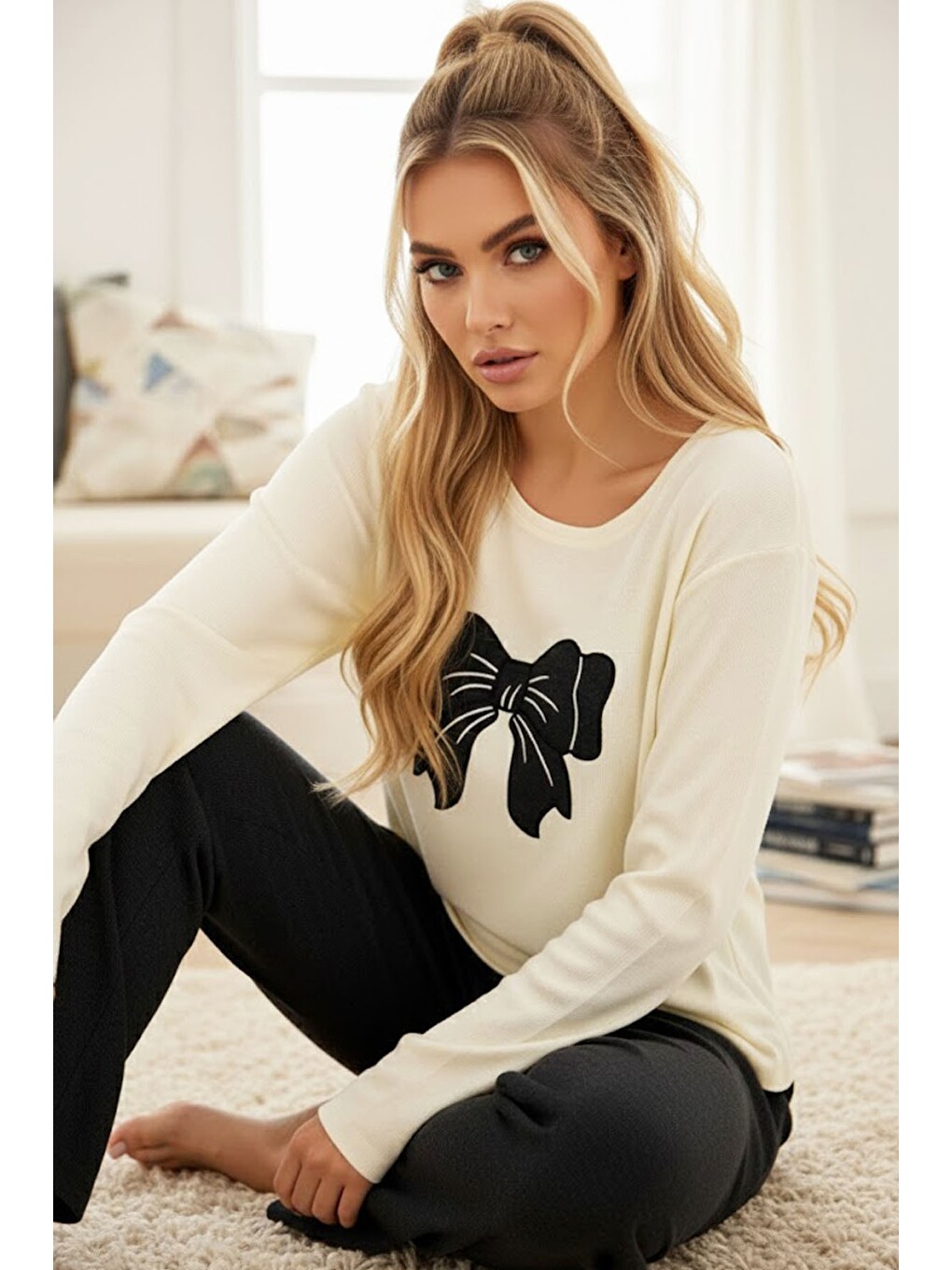 Antrasit Pamuklu Fitilli Kaşkorse Örme Pijama Takım25226012