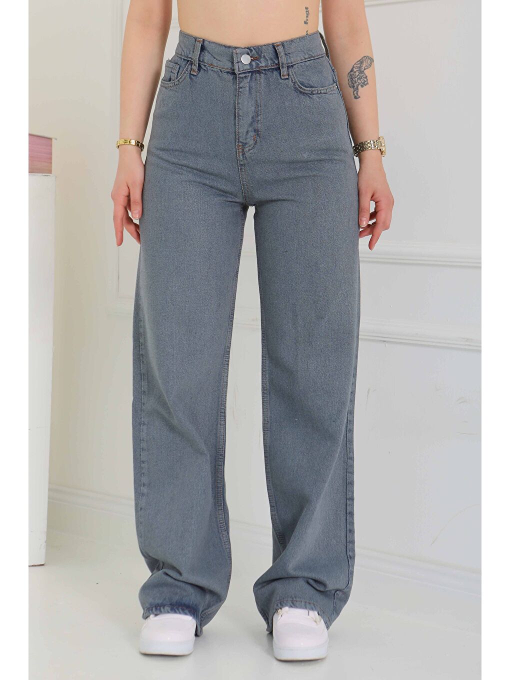 Gri Baggy Jean Pantolon Füme   26755-3