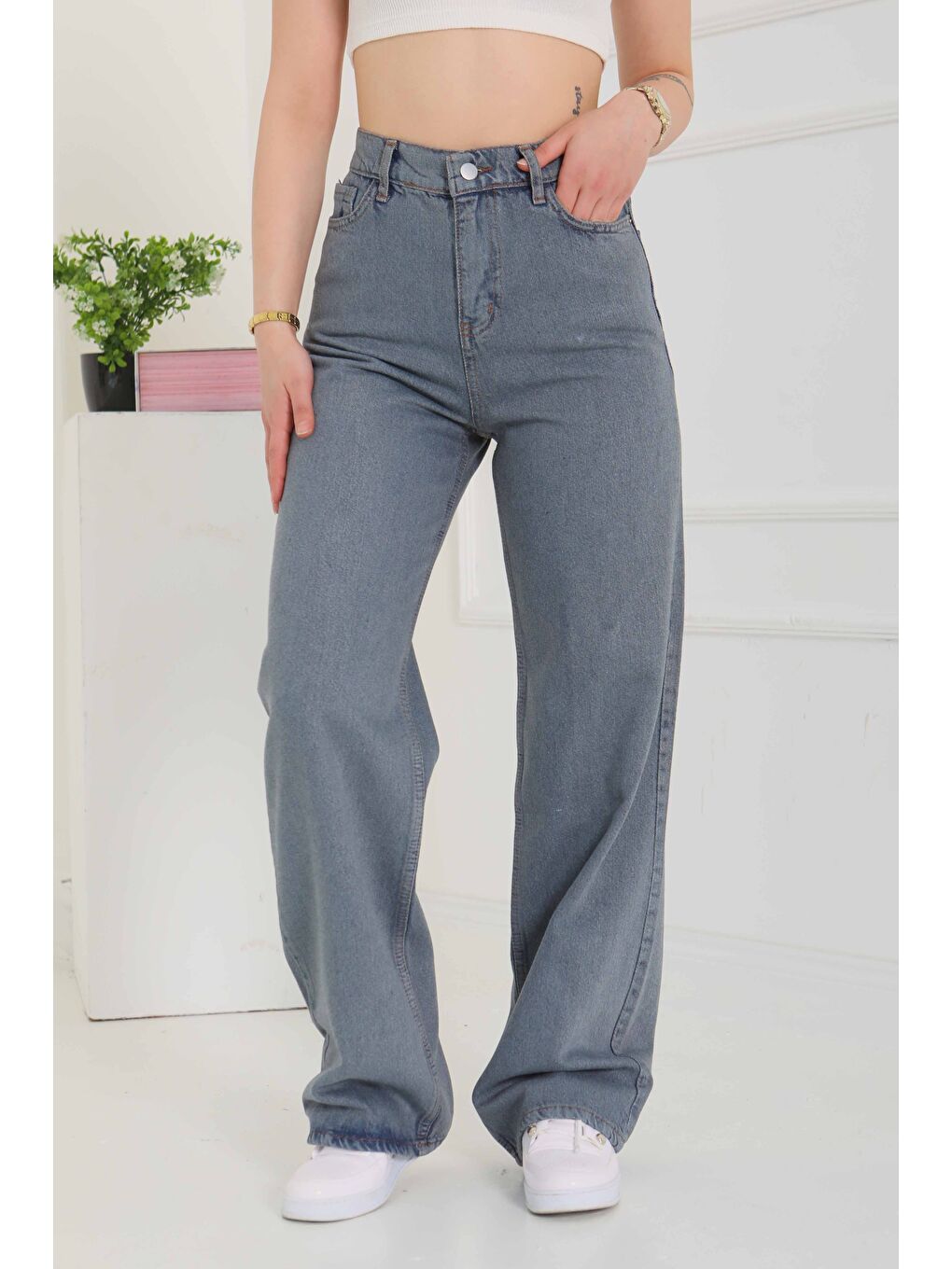 Gri Baggy Jean Pantolon Füme   26755-5