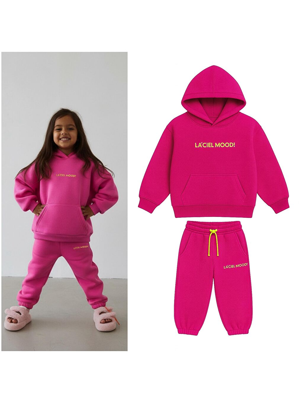 Kız Çocuk Pamuklu Pembe Kapüşonlu Eşofman Takımı – Rahat Ve Trend Tasarım-2