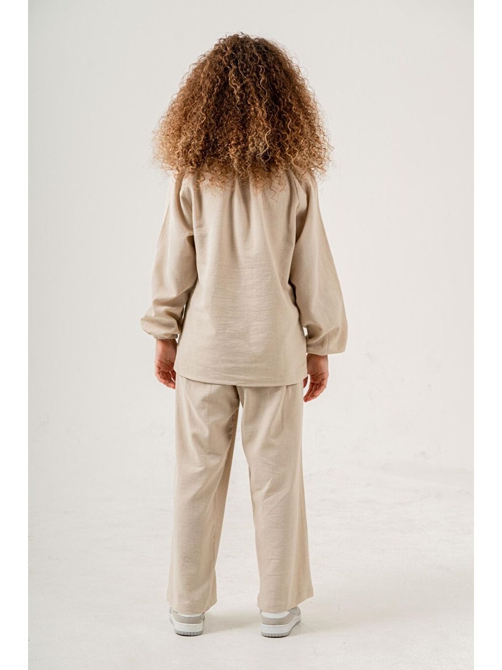 Bej Kız Çocuk %100 Jüt Pamuk Alt-Üst Takım P1038-4