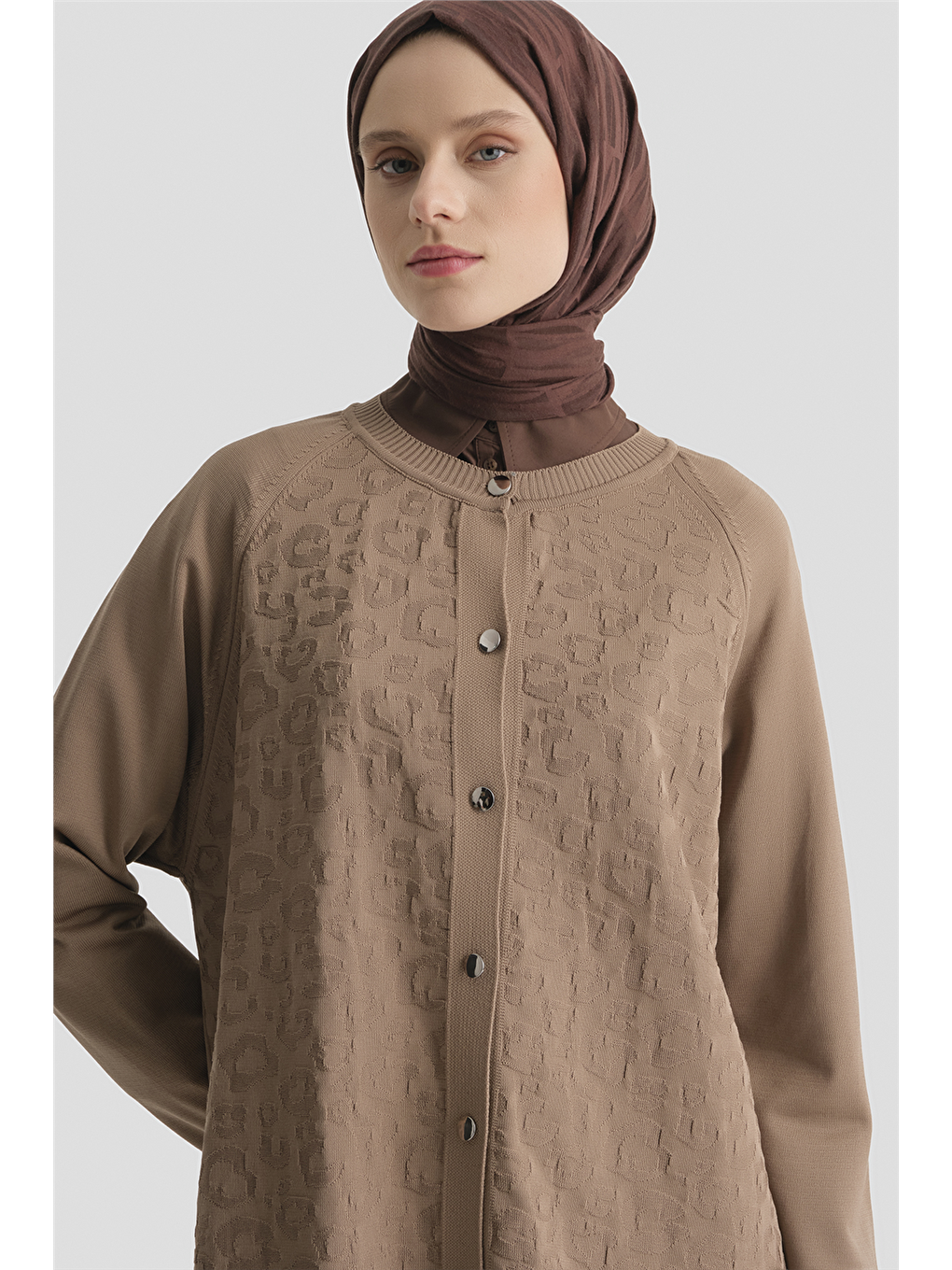 Bej Jakarlı Triko Hırka 25Kd2306 Vizon-1