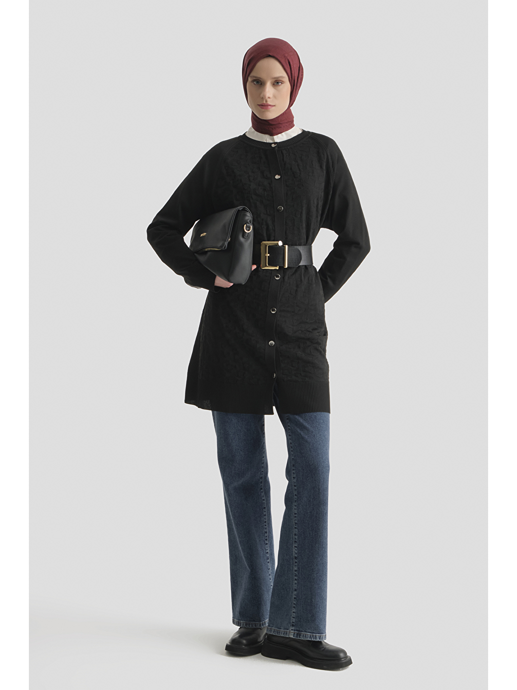 Siyah Jakarlı Triko Hırka 25Kd2306 Sİyah-1