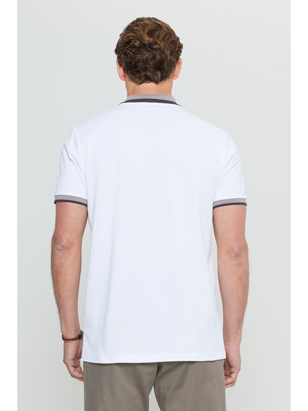 Erkek Beyaz %100 Pamuk Slim Fit Dar Kesim Polo Yaka Tişört-2