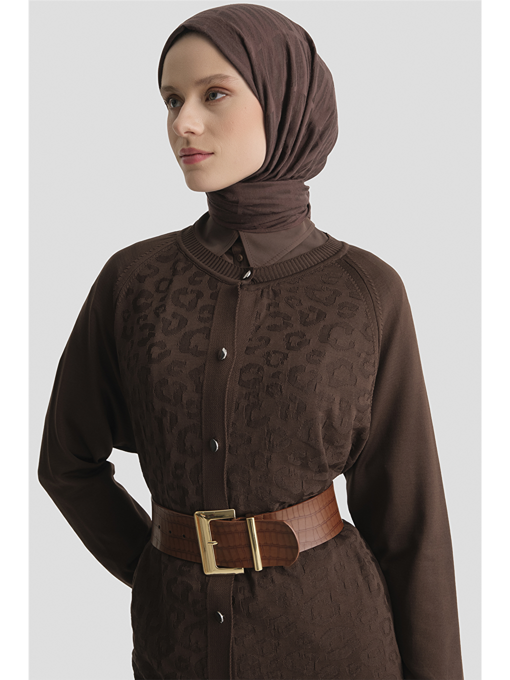 Kahverengi Jakarlı Triko Hırka 25Kd2306 Kahve-2