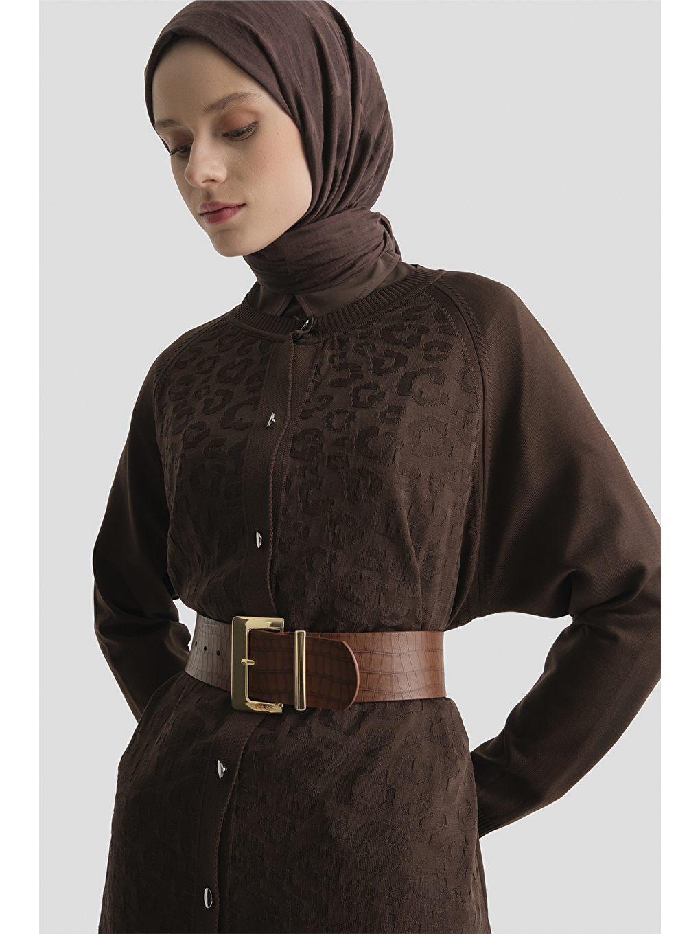 Kahverengi Jakarlı Triko Hırka 25Kd2306 Kahve-3