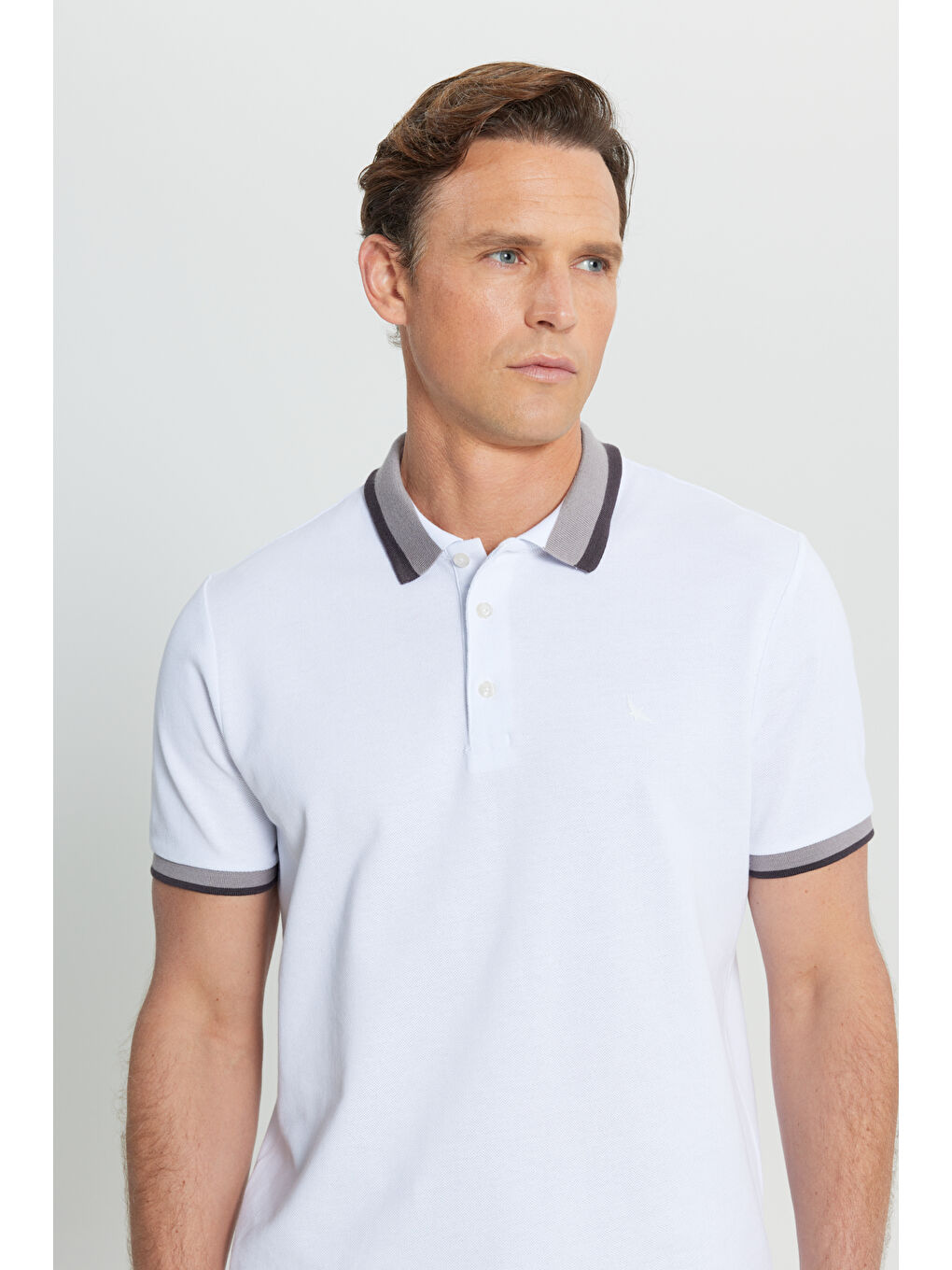 Erkek Beyaz %100 Pamuk Slim Fit Dar Kesim Polo Yaka Tişört-1