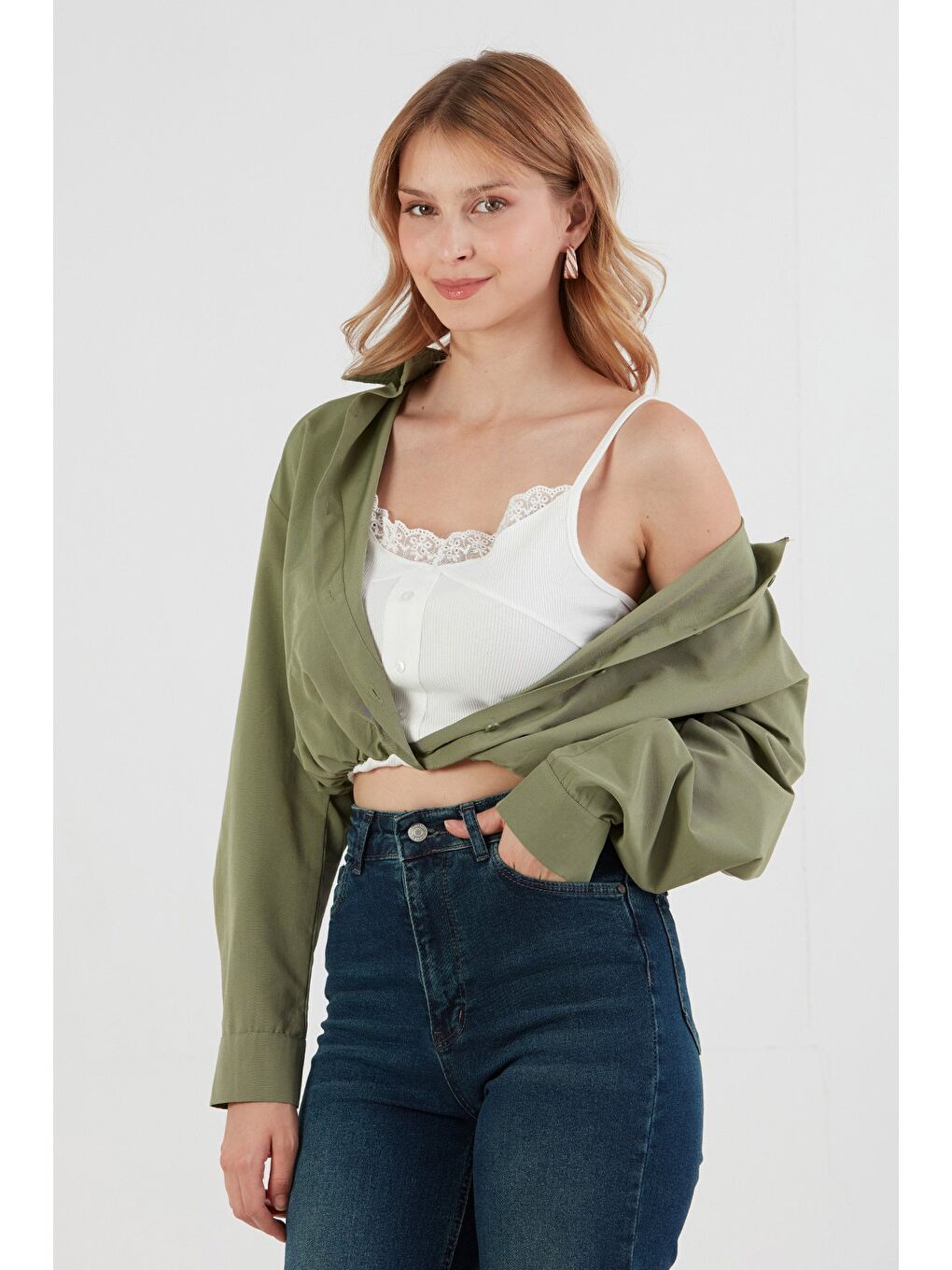 Haki Basic Body Detaylı Gömlek-1