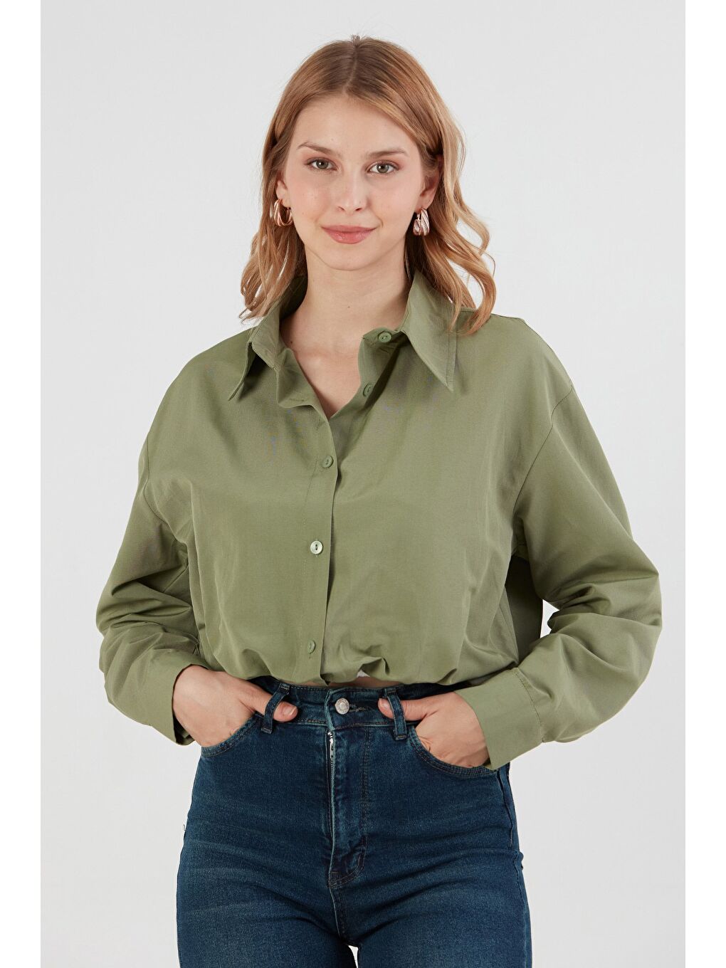 Haki Basic Body Detaylı Gömlek-2