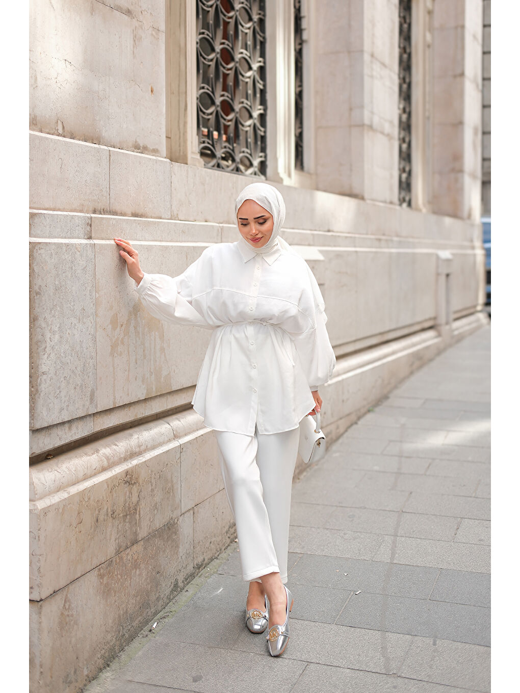 Kadın Bel Bağlamalı Gömlek Beyaz-4