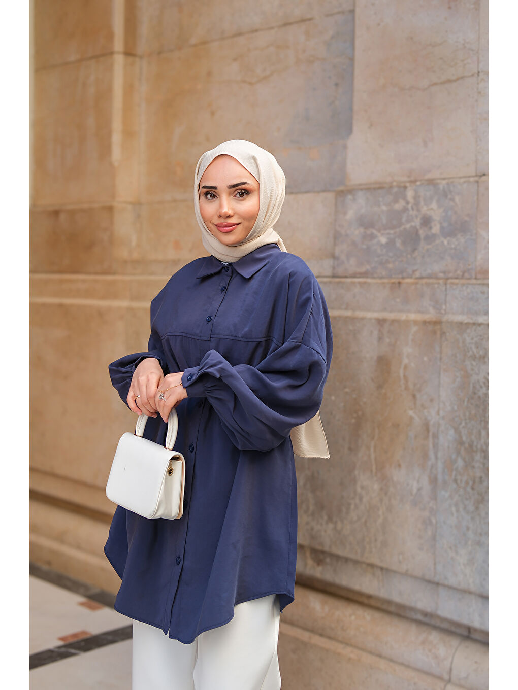 Kadın Bel Bağlamalı Gömlek Lacivert