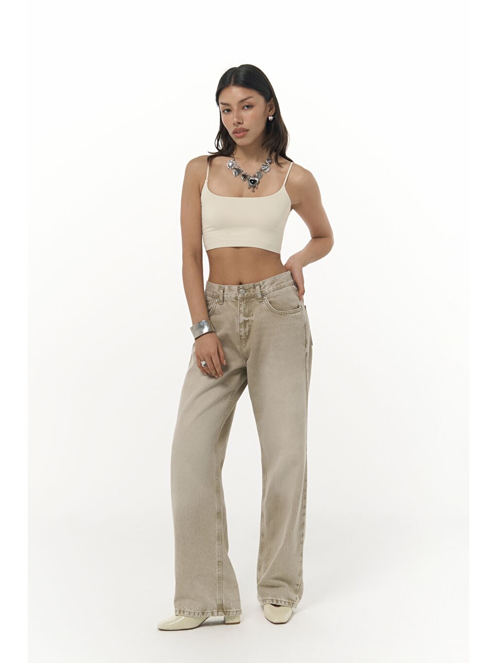 Volme Yıkamalı Gri Jean Pantolon