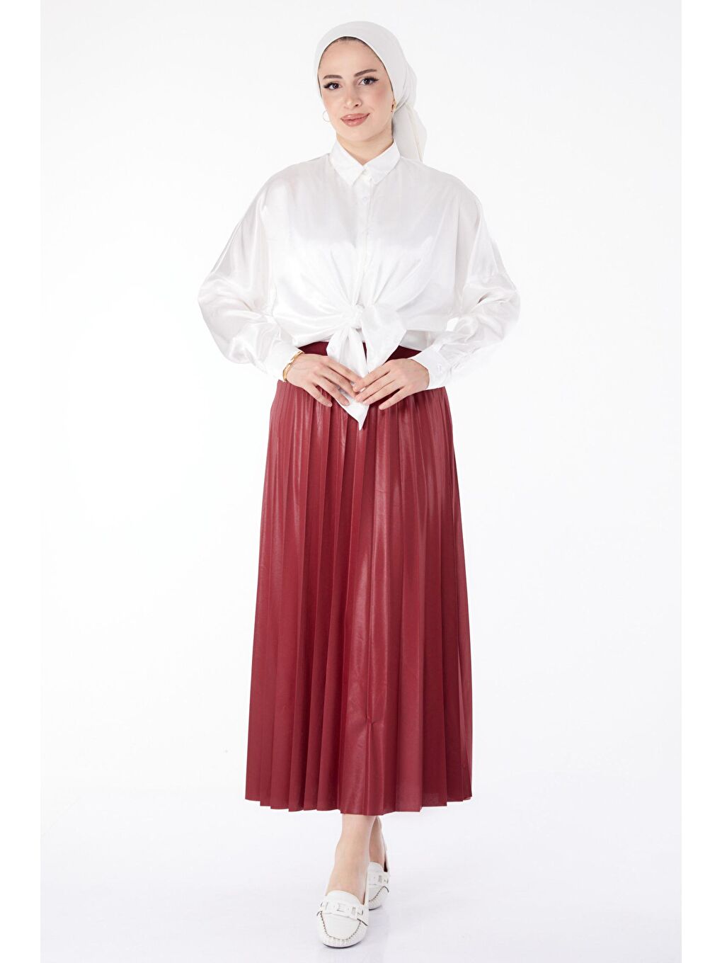 Orta Kadın Bordo Piliseli Etek - 23036