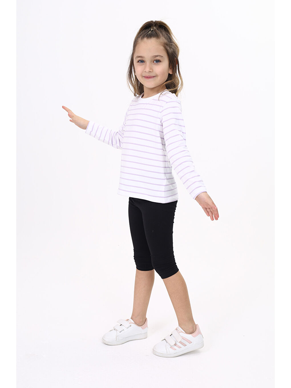 Lila Unisex Çocuk Çizgili Tişört-1