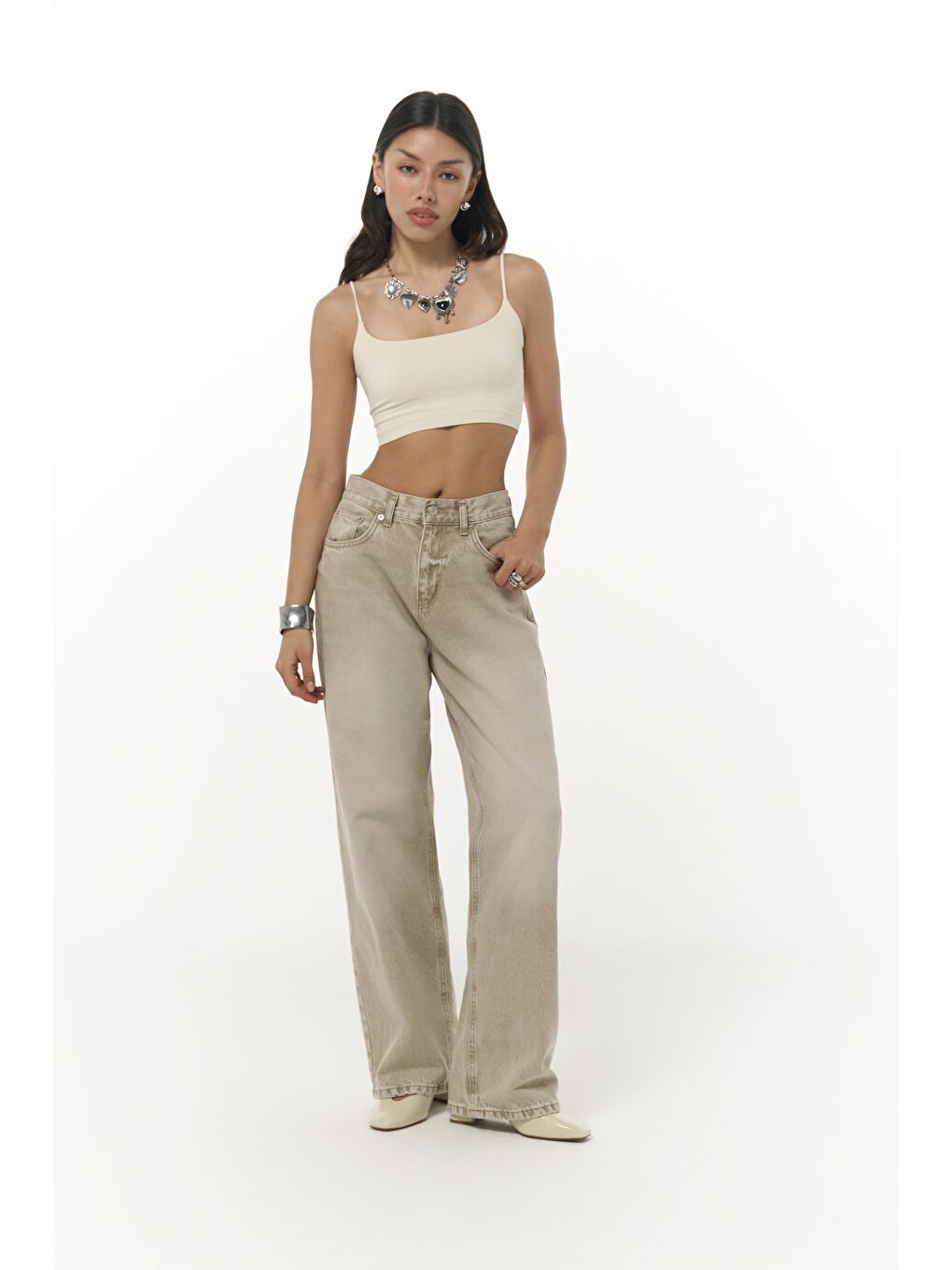 Volme Yıkamalı Gri Jean Pantolon-1