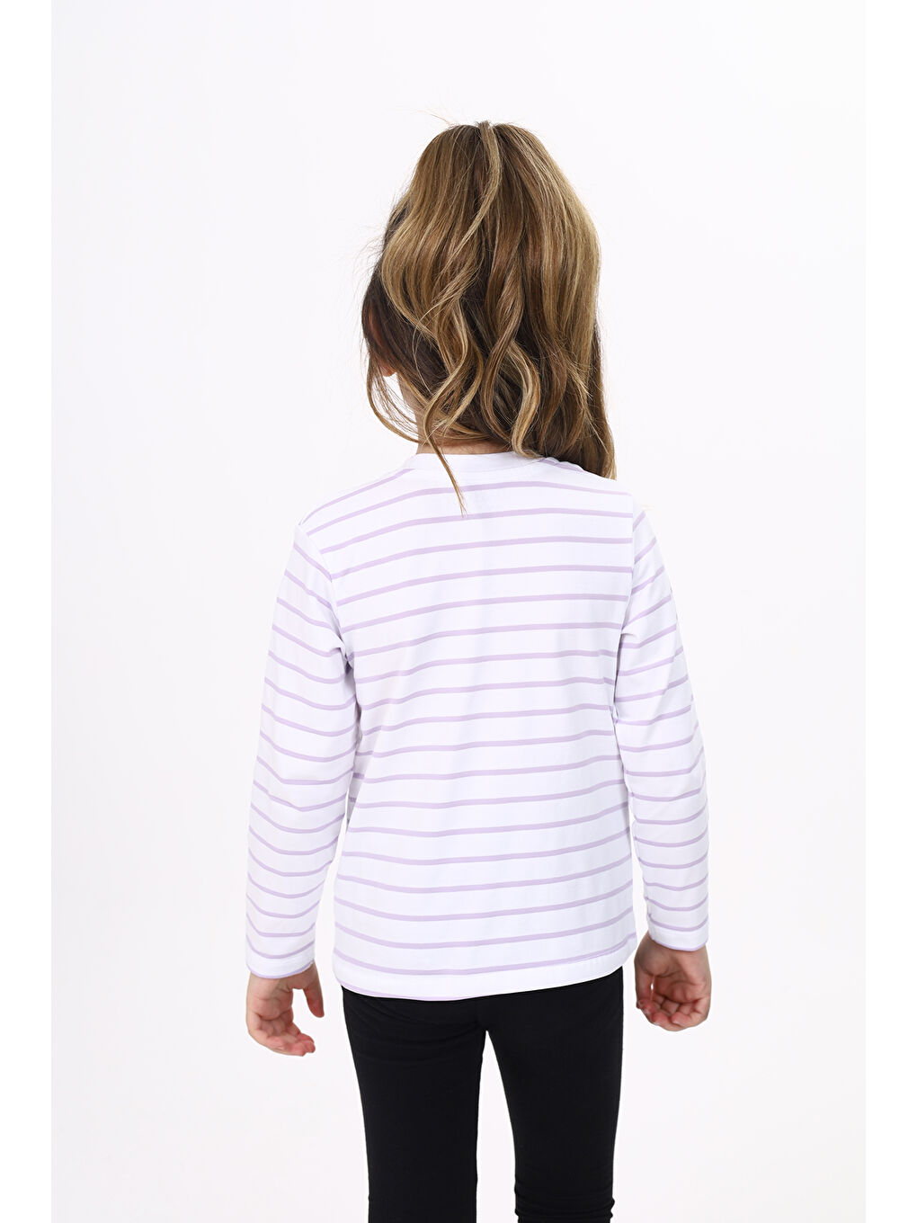 Lila Unisex Çocuk Çizgili Tişört-3