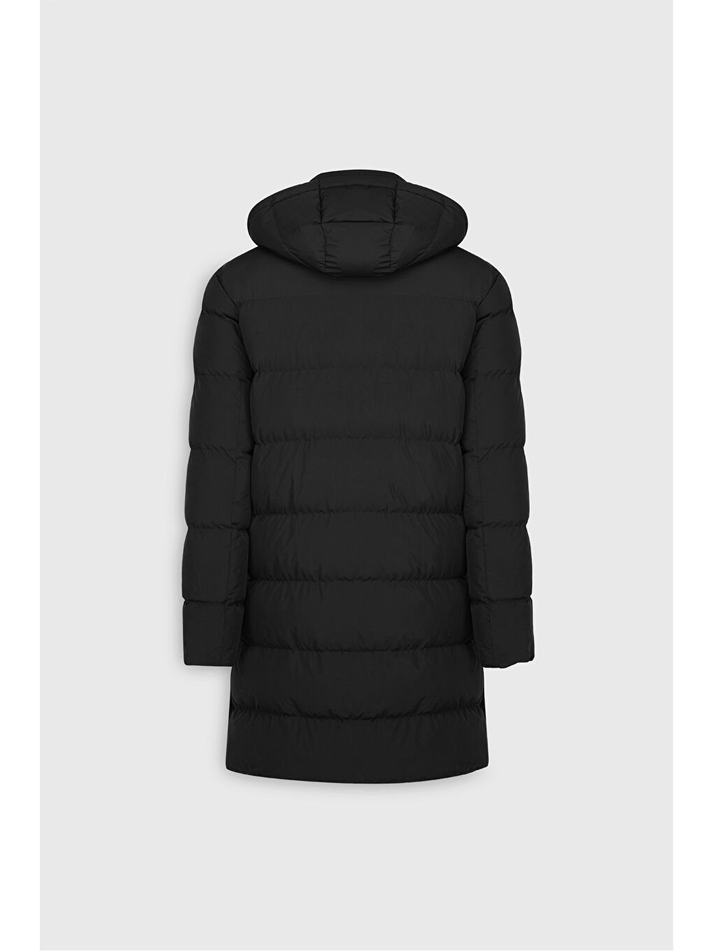 Erkek Siyah Standart Fit Normal Kesim Çıkma Kapüşon Dik Yaka Yan Cepli Kaban-9